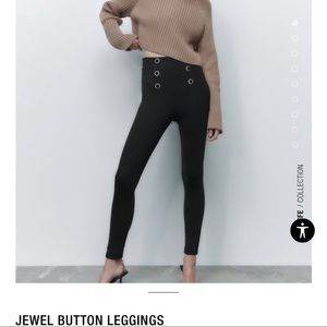 NWT Zara high waisted black legging/dress pant Jewel button detail size M